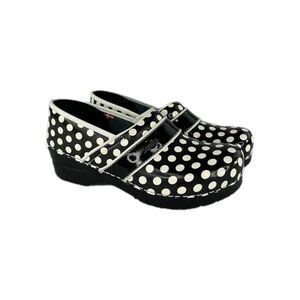 Sanita Professional Black Polka Dot Dottie Clogs US 9.5 Slip-On Comfort Shoes